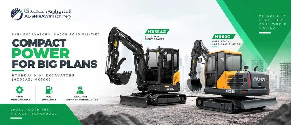 Hyundai mini excavator for confined construction sites UAE