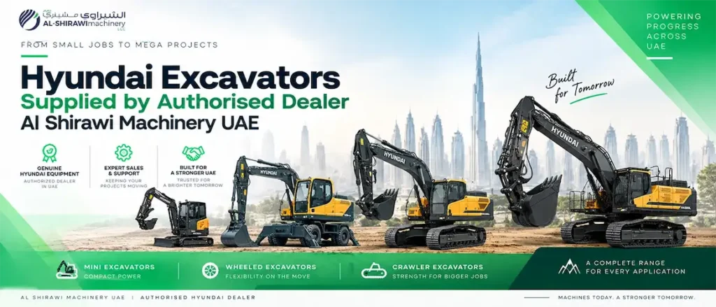 excavator supplied by authorised dealer Al Shirawi Machinery UAE